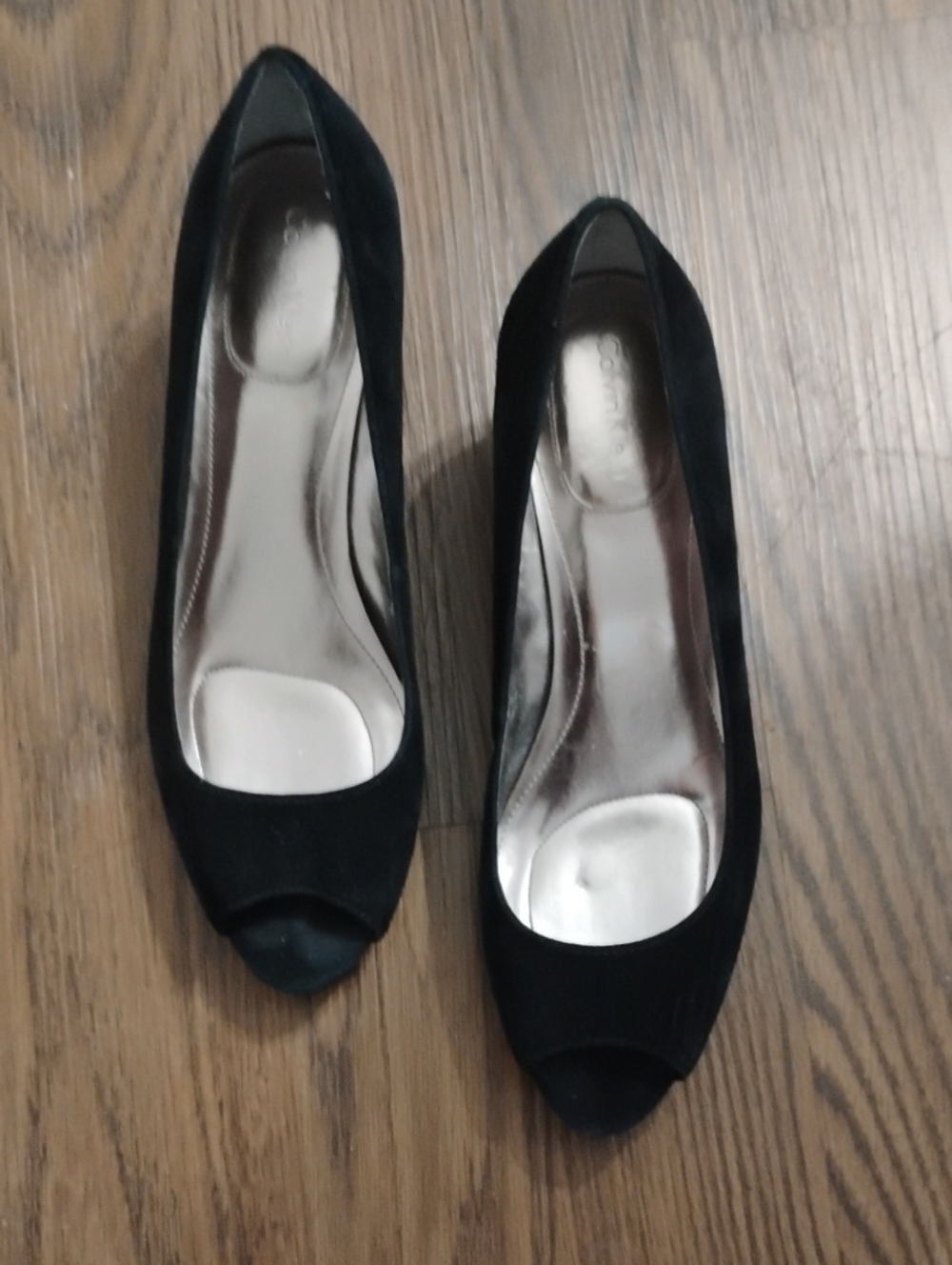 Calvin Klein Black Suede Peep Toe Pumps